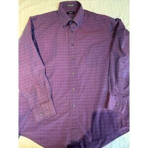 IZOD Premium Essentials Button-Down Shirt Men's XLarge Long Sleeve Purple Plaid